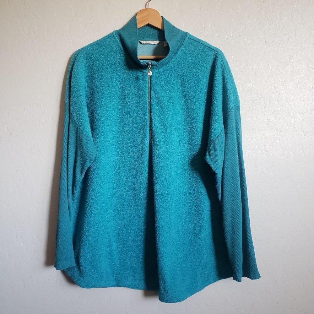 Soft Surroundings Half Zip Pullover Fleece Sweater Teal Blue Size Womens 1X PLUS